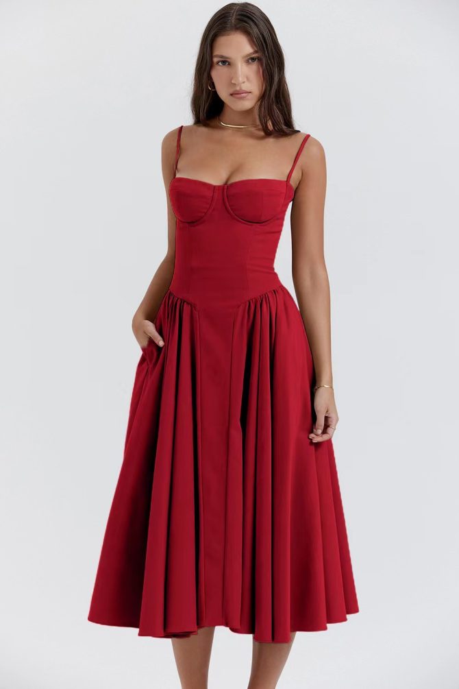 Red Spaghetti - Strap Dress - Image 2