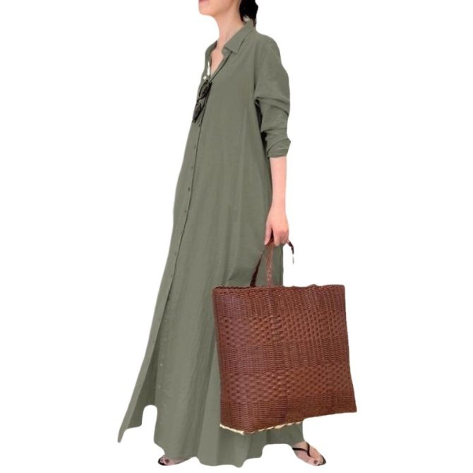 Long - Sleeve Linen Dress