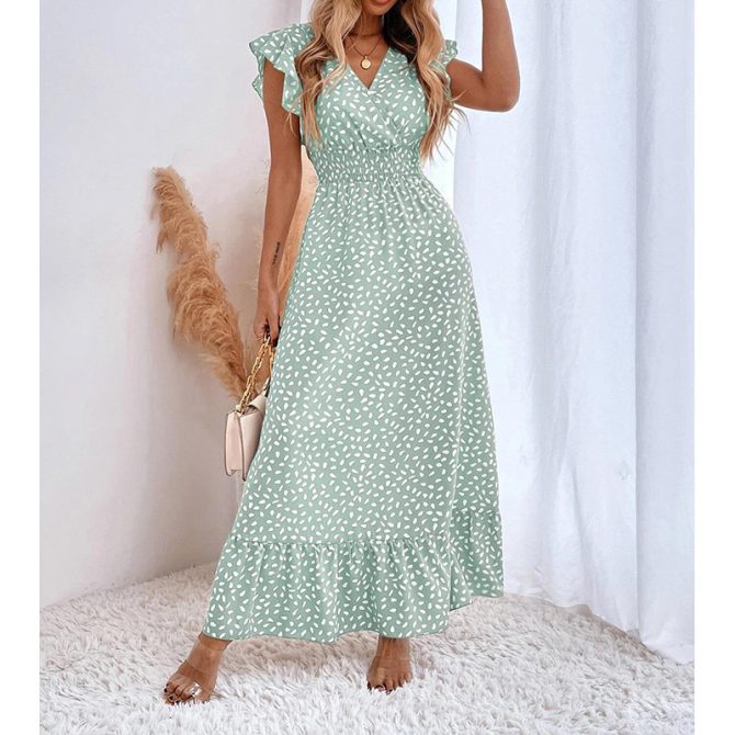 Ruffled V - Neck Dress: - Image 5