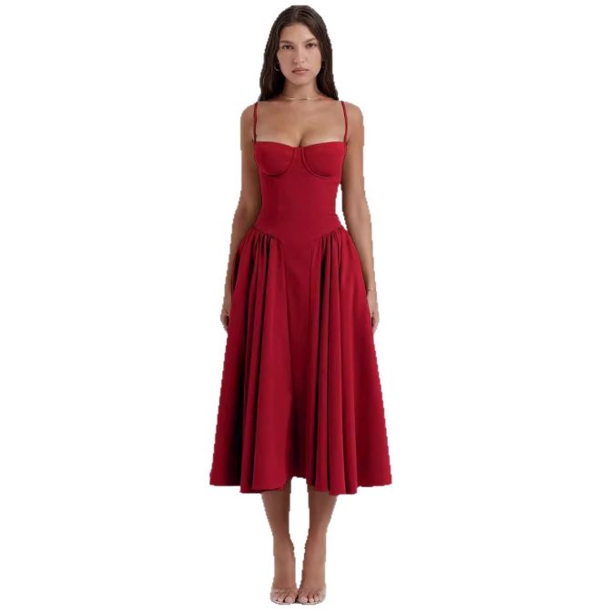 Red Spaghetti - Strap Dress