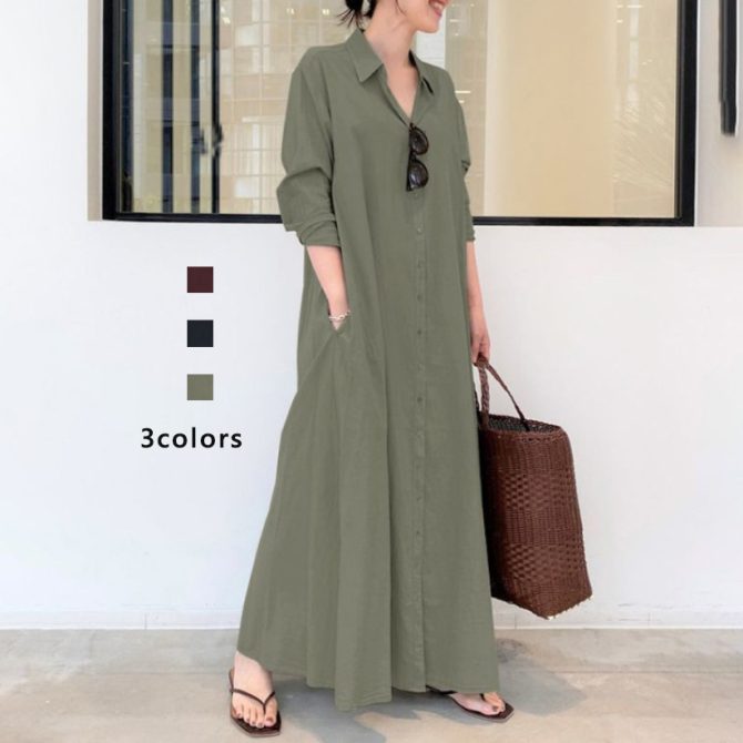 Long - Sleeve Linen Dress - Image 3