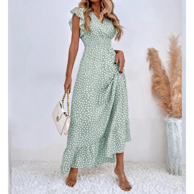 Ruffled V - Neck Dress: - Image 3