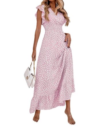 Ruffled V - Neck Dress: