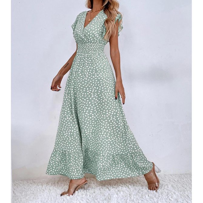 Ruffled V - Neck Dress: - Image 7